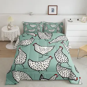 Chicken Comforter Set,Cartoon Chick Bedding Set,Cute Farmhouse Animal Down Comforter for Kids Boys Girls,Teal Black Bedding Sets