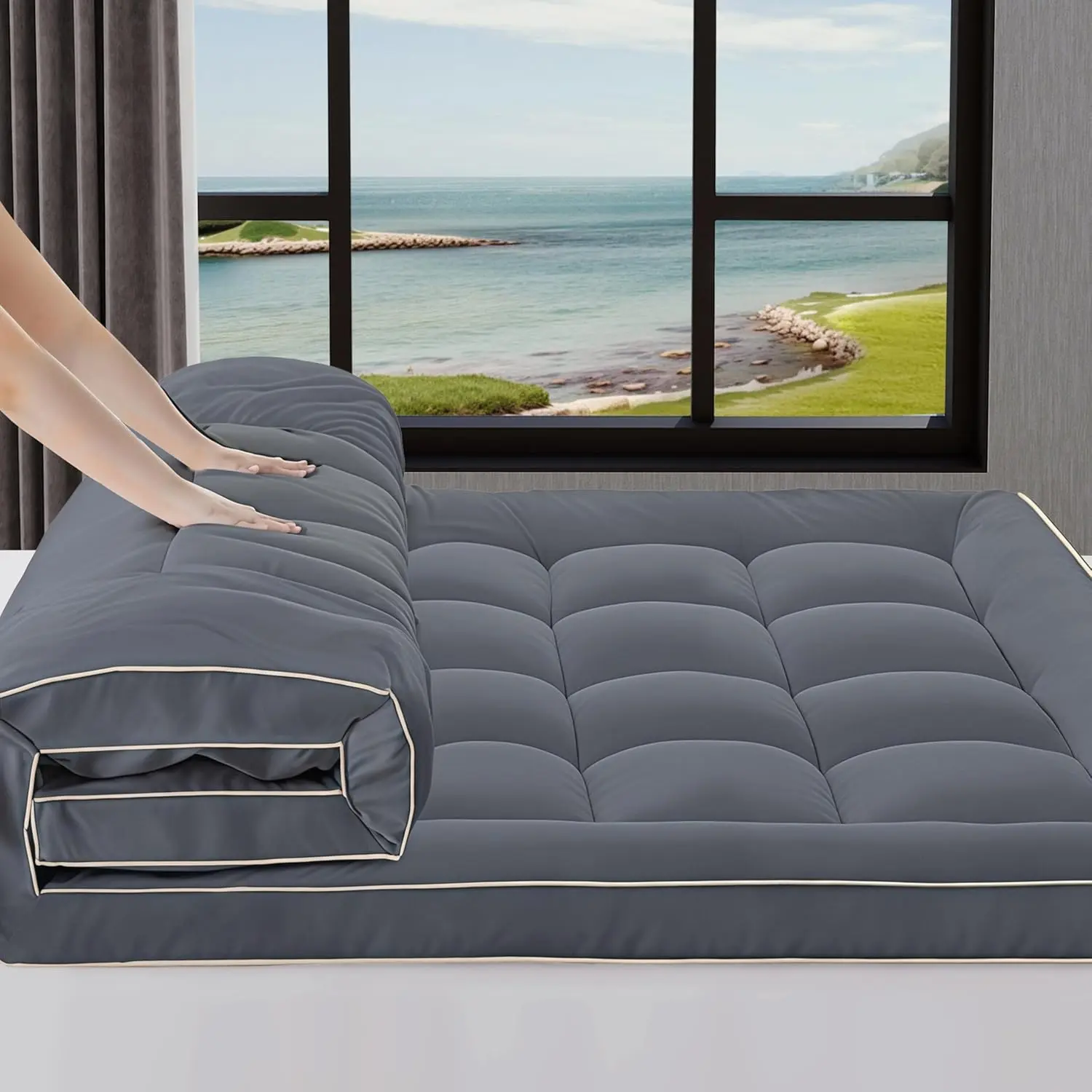King Size 3-Inch Mattress Topper - OEKO-Certified, Cloud-Like Soft Fluffy Baffle-Box Stitching Mattress Pad, Breathable Durable Extra Thick Padded Support for Back Pain Relief, Pillow Top