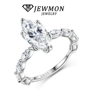 JEWMON 3CT Marquise Shape D Color VVS1 Clarity Synthetic Moissanite Ring 925 Sterling Silver Engagement Ring for Women Anniversary Party Gift SummerVibes
