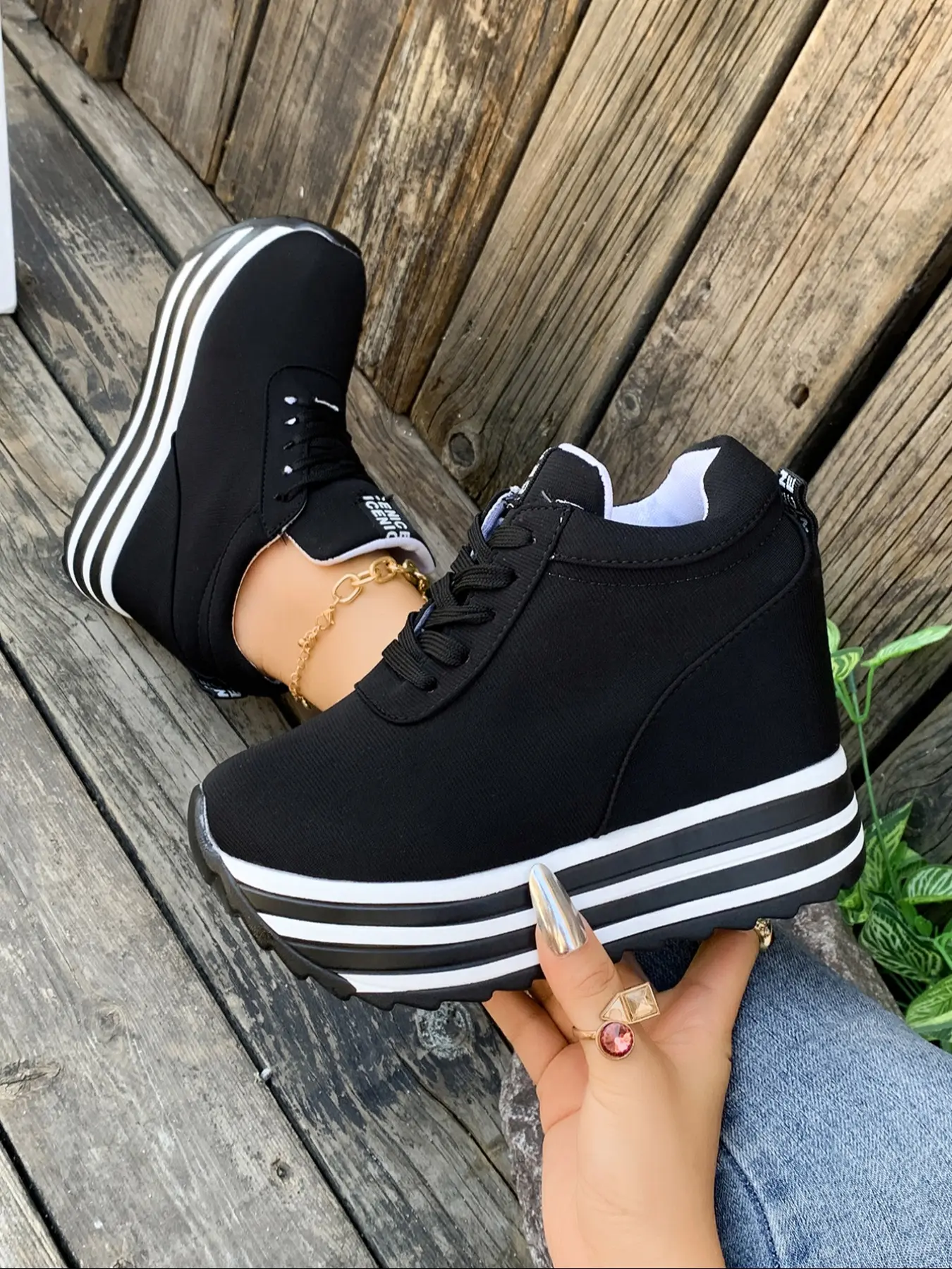 New Thick Sole Platform Shoes, Lace-Up Elevator Canvas Sneakers, Sports Shoes, Fashionable Casual Style, All-Season Textile Upper, Rubber Sole Material, Footwear, Thick Soled Shoes