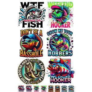 Fishing Mini Premade Gangsheet 14 Transfers Ready to Press DTF Transfer Hot Peel for Adult Prints Art Top Womenswear Tshirt Tshirt Streetwear