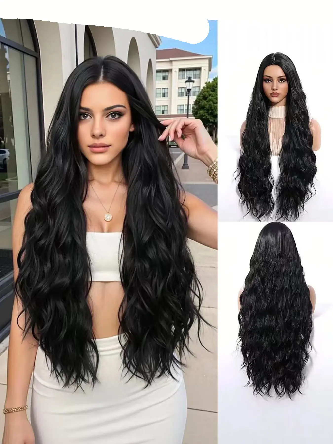 32inch Elegant Long Curly Wig for Women, Middle Part High-Density Synthetic Hair, Synthetic Wavy Wig, Perfect for Daily Wear and Special Occasions