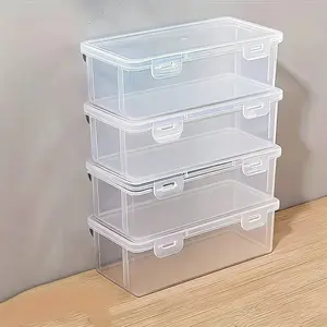 4pcs Transparent Storage Boxes with Lids, Stackable Containers for Office Art Crafts, Lightweight Portable Design, Durable Plastic Material