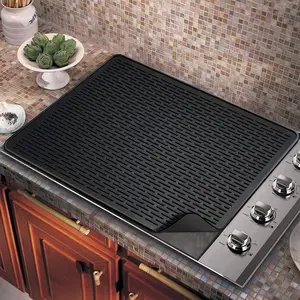 Large Dish Drying Mat - 28" x 20" Stove Top Protector for Electric Stove,  Grade, Foldable, Easy Clean, Heat-Resistant Mat for Glass Cooktop, Black