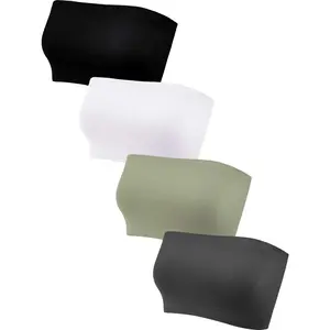 4 Pieces Strapless Bandeau Bra, Seamless Bralettes Non Padded Bandeau Tube Top Bra for Women Womenswear Bridal Basic Black/Beige/Grey/White Minimalist Wirefree Bra Supportive Bra