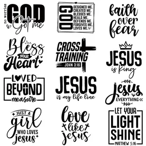 Jesus & God Themed Heat Transfer Patch, 12pcs/set DIY Iron-on Transfer Patch, Washable Decals for Clothing, Hats, and Masks