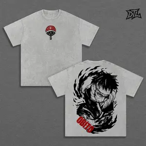 Naruto Obito Uchiha Acid Wash T-Shirt | Oversized Heavyweight Anime Tee Uchiha Clan Gunbai Fan Graphic Print Rinnegan Sharingan Eye Vintage Goth Grunge Streetwear Clothing Top Unisex