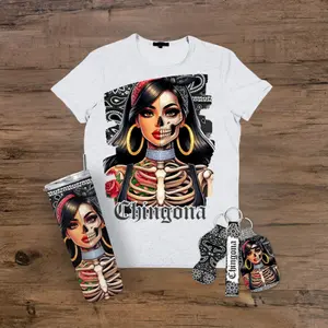 Combo Deal Chingona Vibes Includes LIGHT GRAY SHIRT, 20 OZ STAINLESS STEEL TUMBLER and MATCHING KEYCHAIN LANYARD