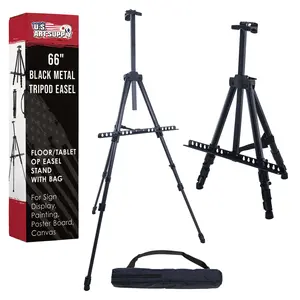 66" Black Metal Tripod Easel Display - Adjustable 20"- 5.5', Holds 32" Canvas - Floor/Tabletop Easel Stand, For Sign Display, Painting, Poster Board, Canvas - Portable Bag