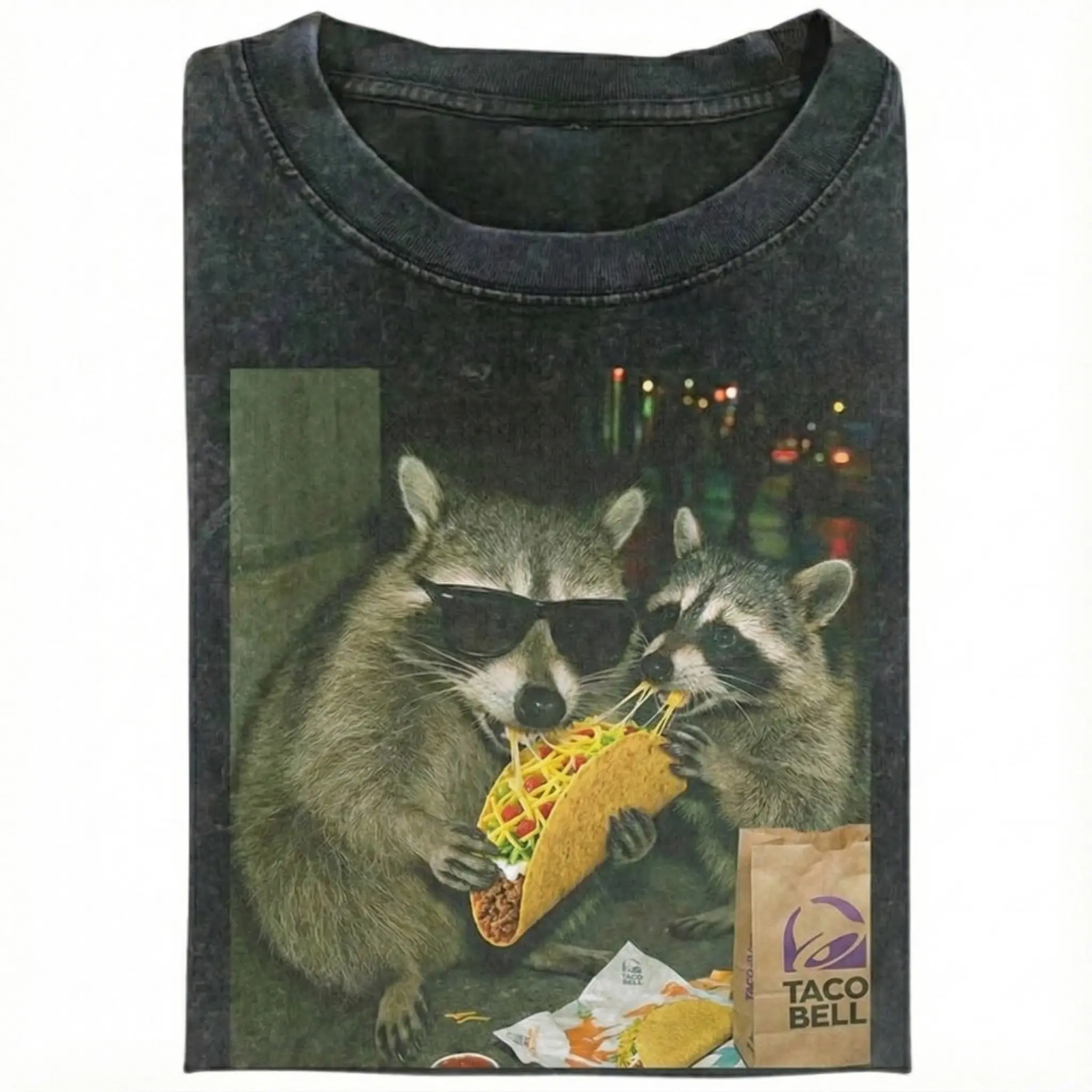 Raccoon Eating Taco - Funny Meme Shirt Funny Graphic Tee Silly Shirt Gift Sarcastic Novelty Shirts Womens Funny Racoon Meme T-Shirt Vintage