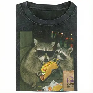 Raccoon Eating Taco - Funny Meme Shirt Funny Graphic Tee Silly Shirt Gift Sarcastic Novelty Shirts Womens Funny Racoon Meme T-Shirt Vintage