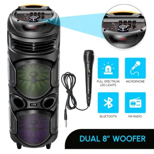 Audiobox ABX-2900R Dual 8" PA System Rechargeable Party Speaker with LED Lights Bluetooth, Wired Microphone & 3000mAh Battery for Karaoke & Parties, Smartphone Connection