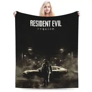 Resident Evil 9 Requiem Leon Inspired Game Throw Blanket Ultra Soft Cozy Plush Gaming Blanket for Sofa Bedroom Living Room Bedding Multiple Sizes Horror Game Fan Gift