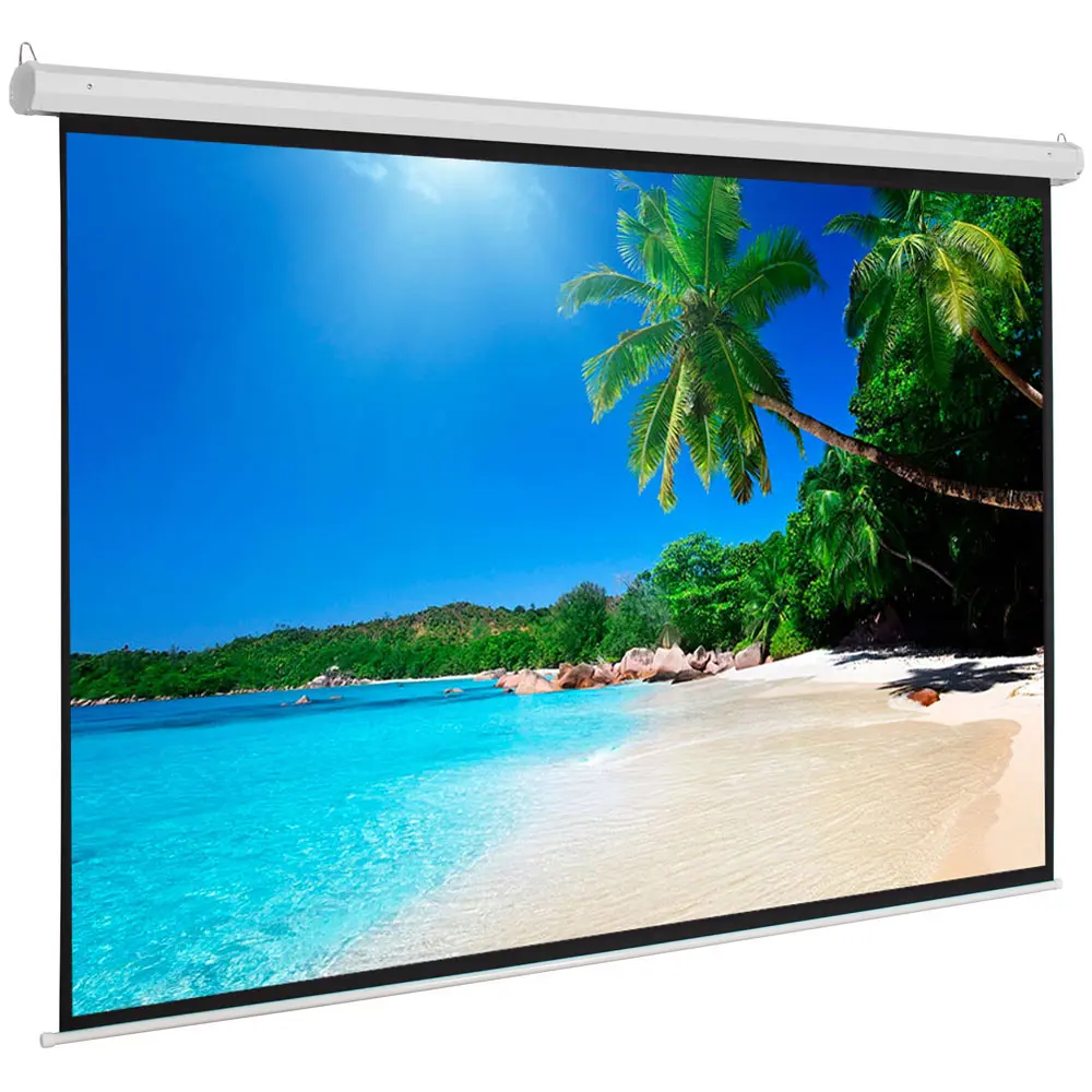 4:3 Matte White Manual Projector Screen, 100 Inch Wall Mountable Projection Screen For Classroom & Office Use