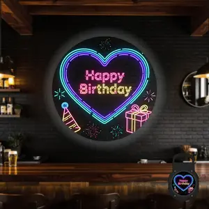 2D Flat, 1 pc, Neon Heart "Happy Birthday" Pattern, Portable LED Pattern Projector Light, USB Interface, 360° Rotation, Suitable for Birthday Parties & Surprise Events, Ideal for Bedroom & Party Venue, A Perfect Gift for Loved Ones & Friends