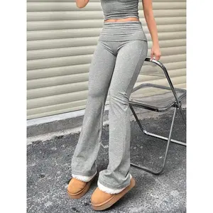 Women's Solid Flare Leg Leggings, Casual Comfy Bell Bottom Trousers for Daily Wear, Ladies Bottoms for Summer
