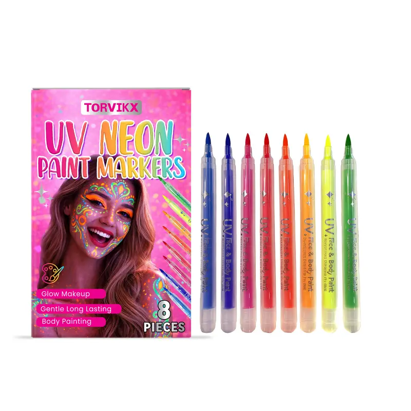 Face & Body Paint Set, Glow in the Dark Neon UV Blacklight Face Paint, Non-Toxic Fluorescent Paint Kit for Party, Festivals, Raves & Cosplay (Easy to Apply & Wash Off)