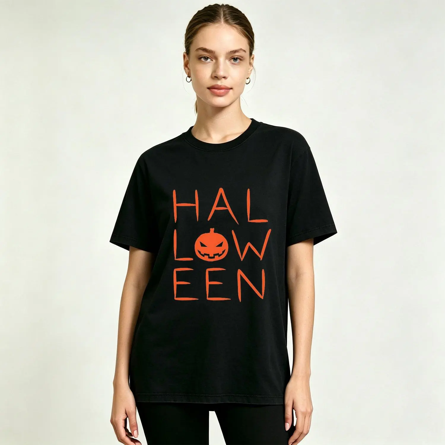 Men's Short Sleeve Sports T-shirts Stretch Crewneck Tee Soft Basic Plain Shirt Lightweight Breathable Fabric Tailored Casual Look for Everyday Wear Perfect Gift HALLOWEEN pumpkin design on shirt