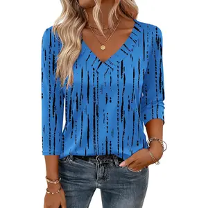 3/4 Length Sleeve Womens Tops V Neck Shirt Dressy Casual Blouse Basic Tshirts 2026 Fashion Clothing S-2XLGift