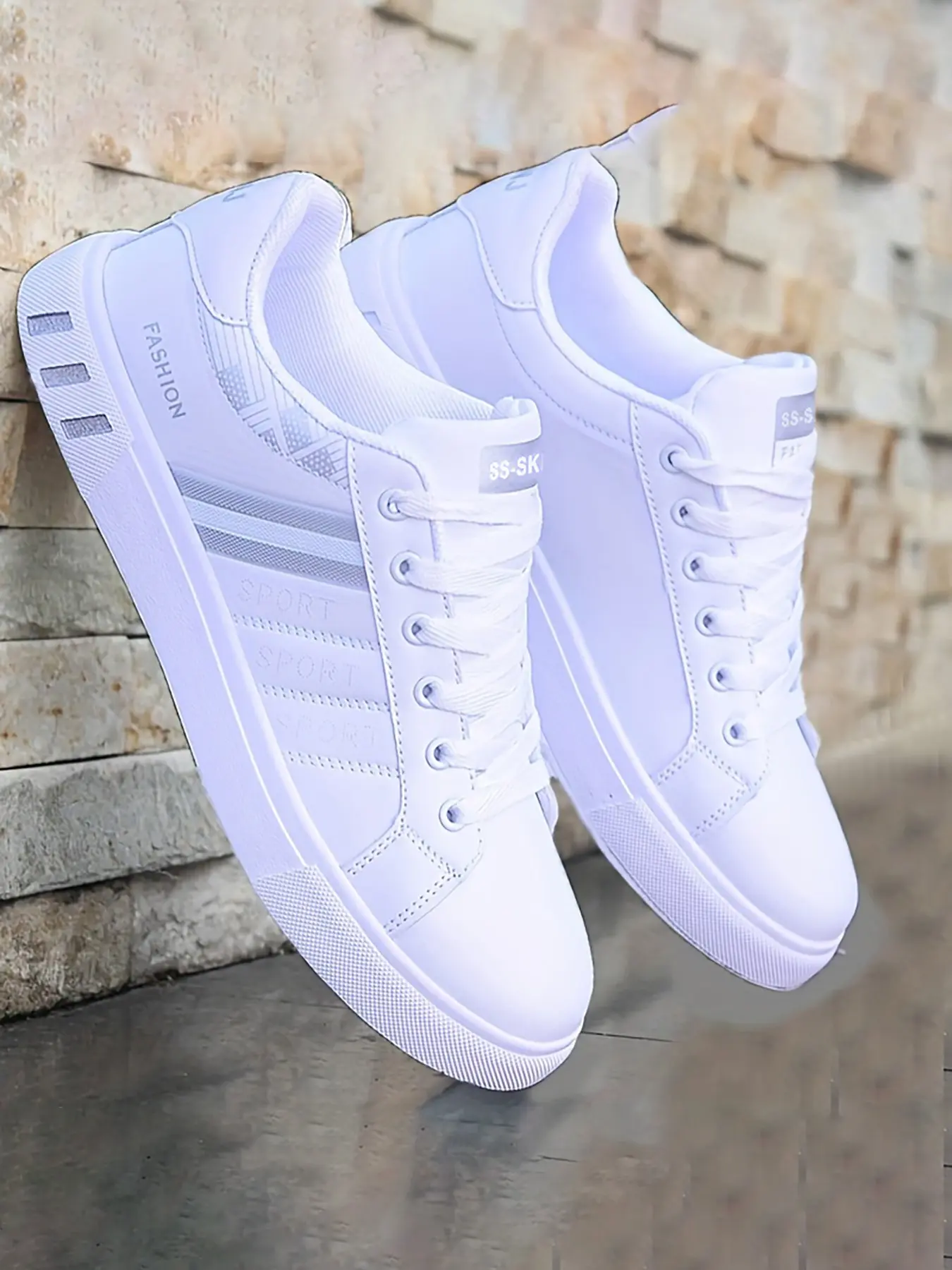 Men's Casual Striped Sporty Low Top Sneakers, Low Top Trainers, Low Fashion Sneaker, PU Upper Material, PVC Sole, Less Than Ankle Height, Stylish and Comfortable Footwear, Sports Shoes