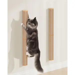 68'' Wall Mounted  Scratcher for Large Cats, 2-Pcs of 34inch Tall  Posts, Corner  Climbing Pole for Indoor Cats Climb Stretch Play, Wooden