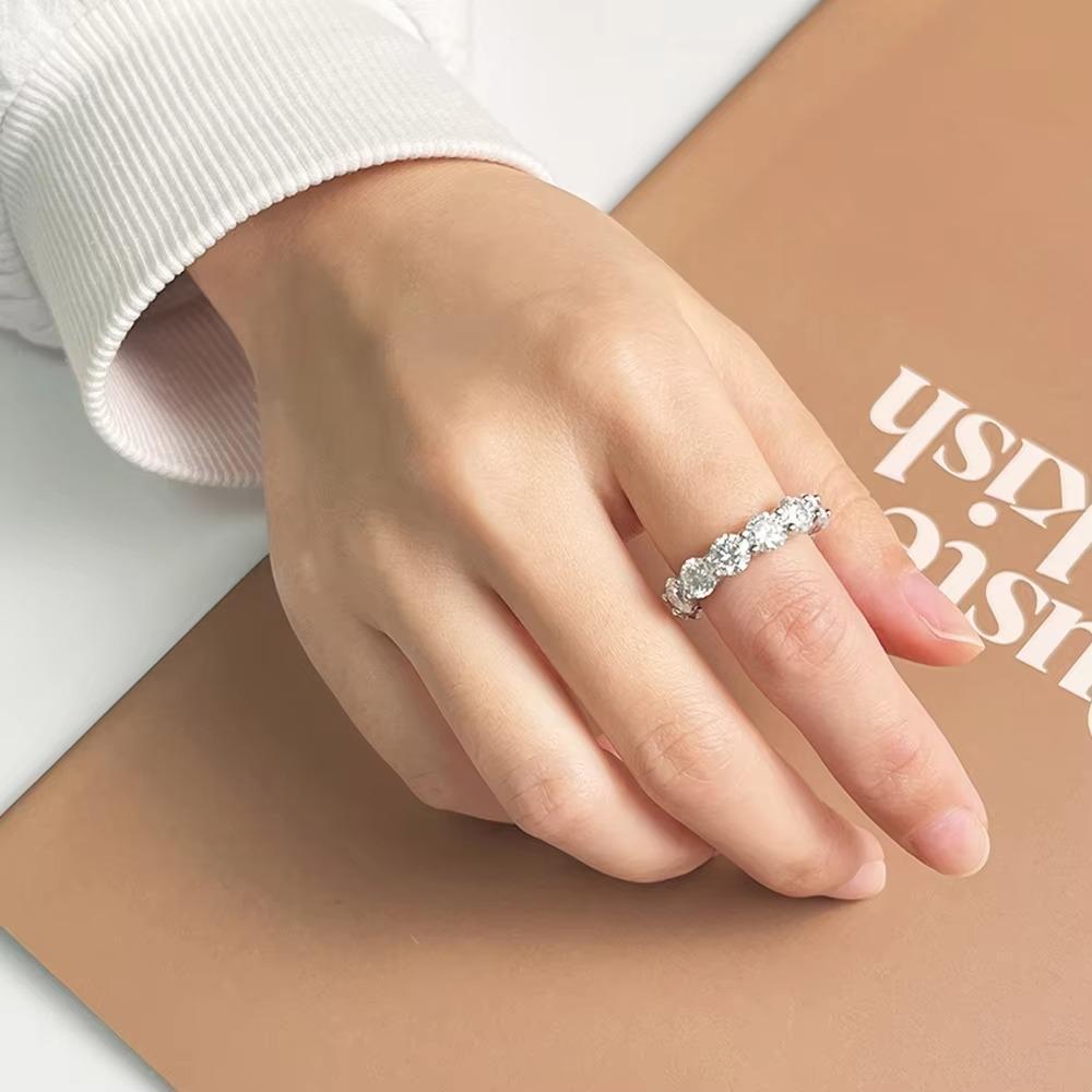 FEOBUR 5mm D Color Moissanite Ring with Certificate Women S925 Sterling Silver Full Diamond Wedding Eternity Band Jewelry Gift