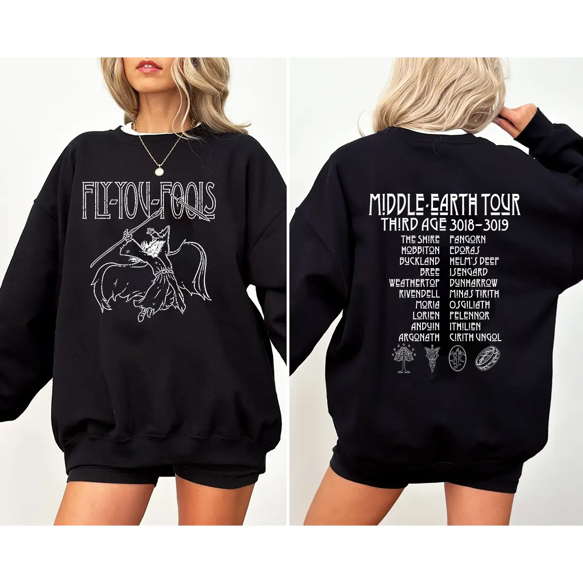 Fantasy Tour LOTR Shirt Middle Earth Inspired Vintage Wizard Quote Flly You Foolls Graphic Tshirt Hoodie Sweatshirt