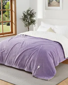 Heated Electric Blanket Queen Size with Dual Control, Waffle Fast Heating Blankets with ETL Certified, Soft Flannel Heat Blanket, 4 Heating Levels & 10 Hours Auto Off, Lavender Hue, 84" x 90"