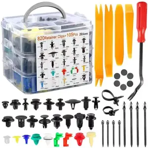 HE26 925&725&240&100 PCS Car Clip Retainer Clips Rivets Fasteners Kit with 1 Fastener Removers Door Trim Panel Clips Fender Clips & Rivet Remover Push Pin Set