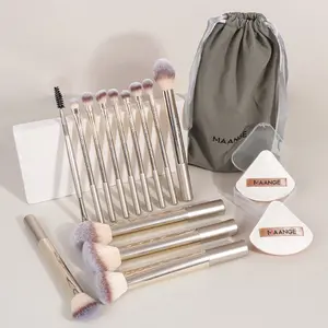 Maange 16-Piece Makeup Tool Set, Includes 13 Brushes, 2 Sponges, Storage Bag, Foundation Brush, Blush Brush, Powder Brush, Eyeshadow Brush, Mascara Brush, Highlighter Brush