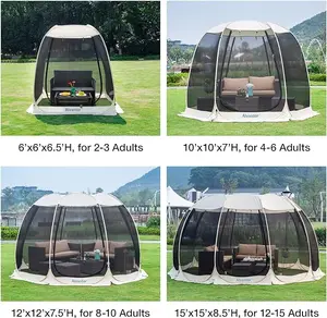 Alvantor Screen House Room Camping Tent Outdoor Canopy Pop Up Sun Shade Hexagon Shelter Mesh Walls Not Waterproof 6'x6' Beige Patent Pending