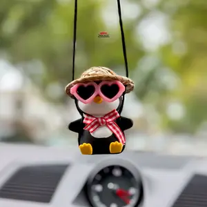 Swinging Penguin Rear View Mirror Accessory | Adorable Car Charm Decoration | Cute Car Accessories | Gifts for New Driver