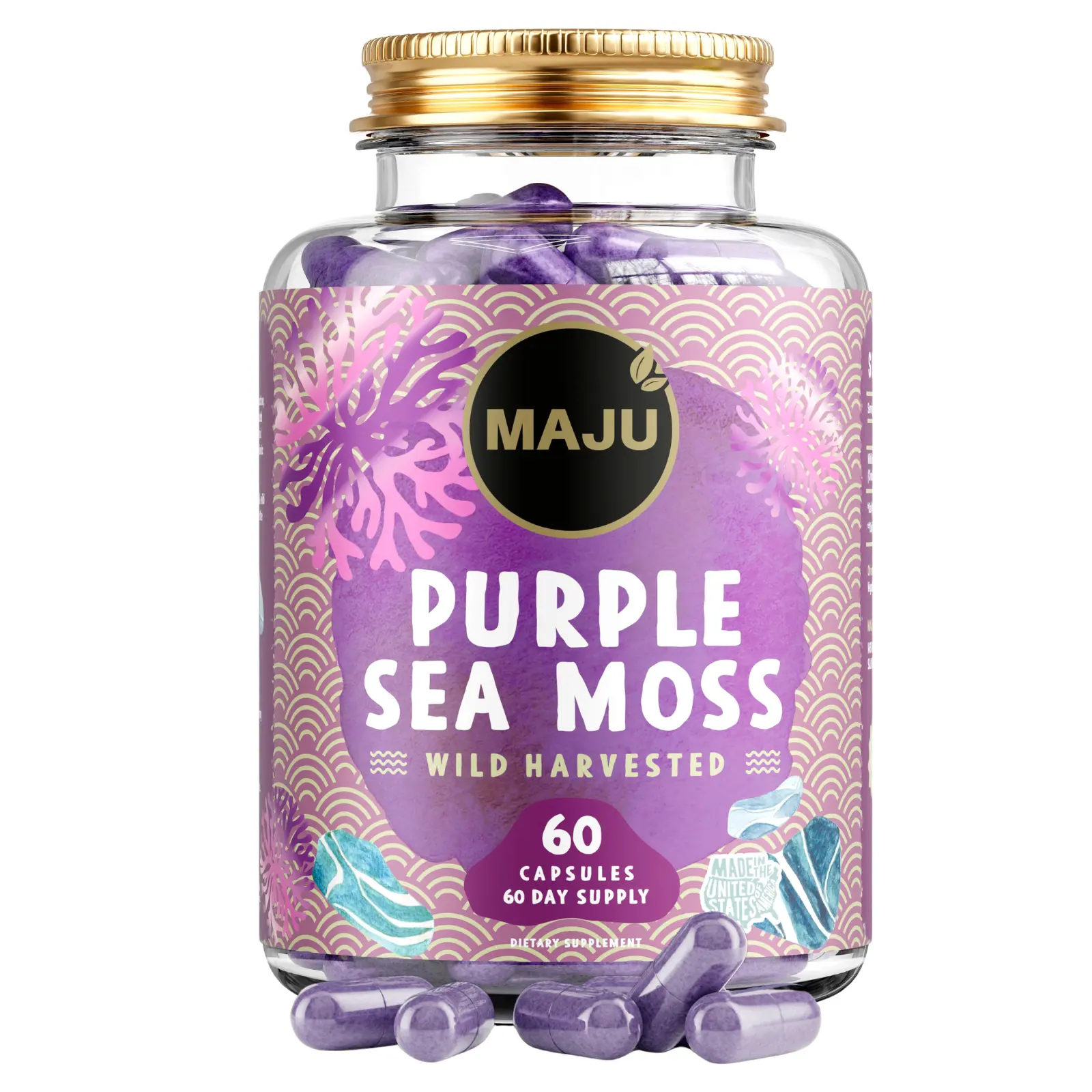MAJU Purple Chondrus Crispus Sea Moss Capsules (60ct) - Healthcare Edible Supplement Fitness Dietary Bathroom