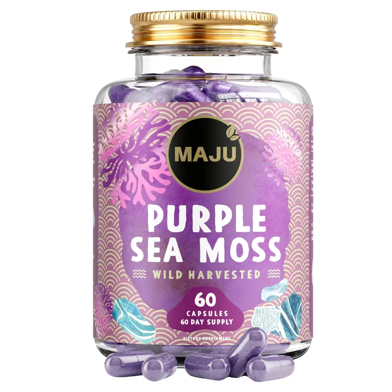 MAJU Purple Chondrus Crispus Sea Moss Capsules (60ct) - Healthcare Edible Supplement Fitness Dietary Bathroom