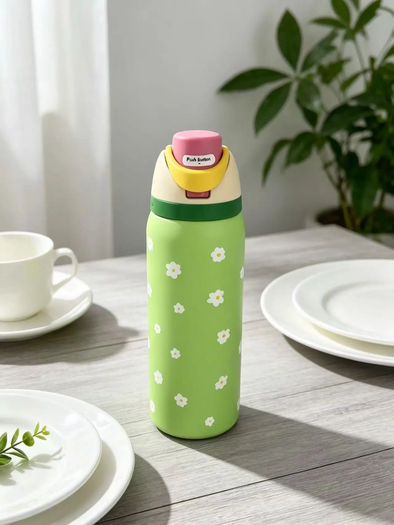 Owala 32oz Stylish Green Daisy Print Insulated Stainless Steel Water Bottle - Leak-Proof Lockable Flip-Top Tumbler with Lid, Built-In Straw, Modern Portable Reusable Vacuum Flask for Daily Use (Kitchenware, Drinkware)