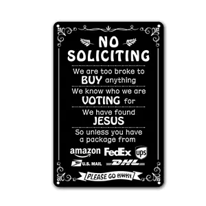 Humorous No Soliciting Sign for Front Door - Funny "We're Voting for Jesus" Metal Sign for House - Perfect Decorative Sign to Discourage Unwanted Visitors, 8 x 12 Inch