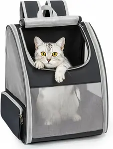 Cat Backpack Carrier for Small Dogs and Cats Fit Up to 15 Lbs,Small Dog Backpack, Expandable & Foldable with 3-Side Mesh Windows, Pet Carrier for Travel & Hiking Friendly，Gray