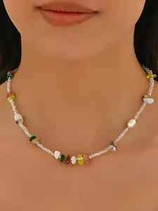 Colorful crystal natural stone bead necklace, suitable for daily wear