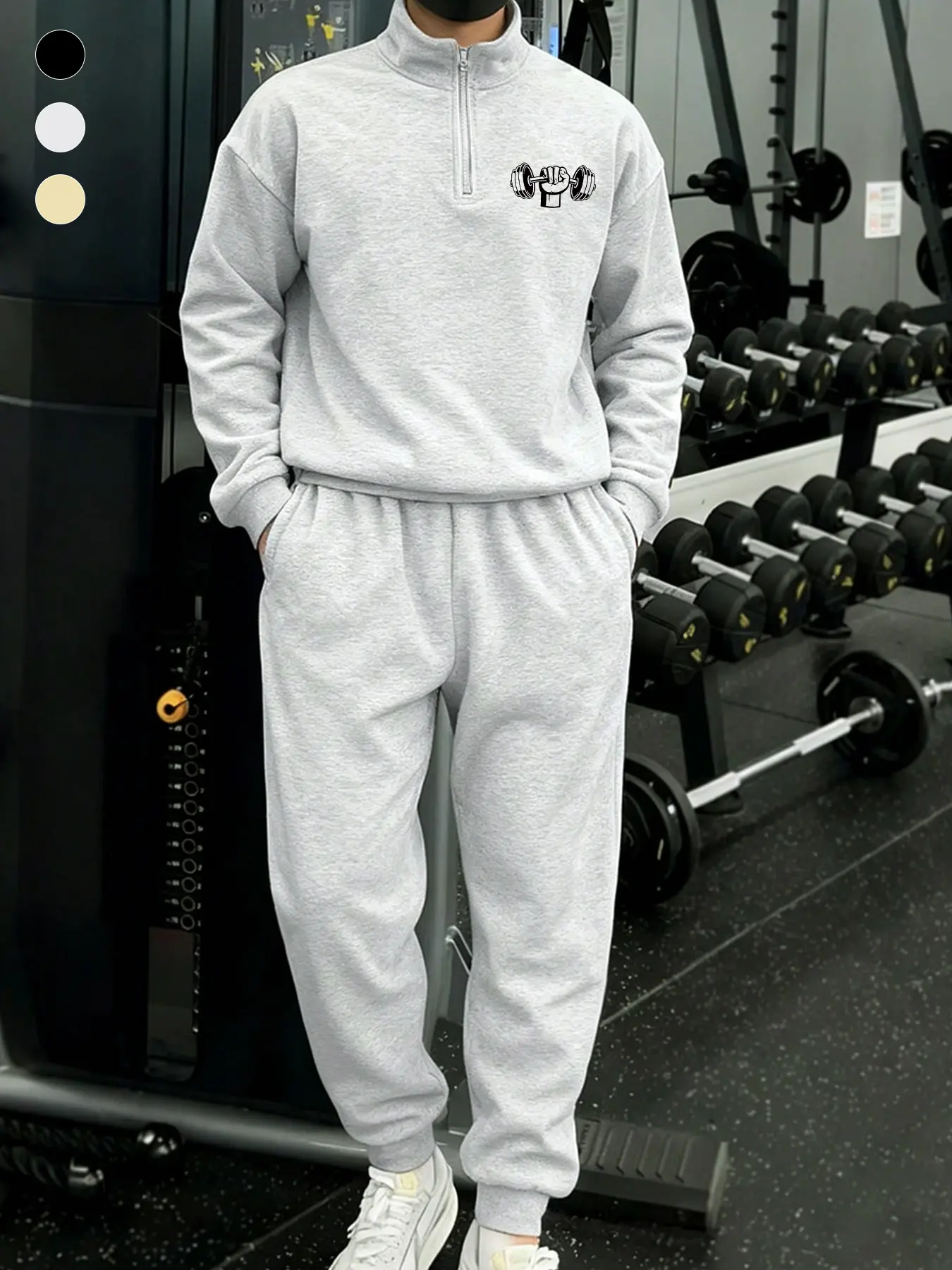 Oversized Light Gray High Neck Sweat Set | Minimalist Athleisure Tracksuit for Men | Cozy WFH & Gym-to-Street Loungewear | Relaxed Fit Cuffed Jogger Co-ord