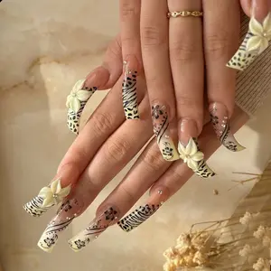 AVIARA Long Square 10pcs 3D  Handmade Y2K Acrylic Press On Nails Luxious Salon High Quality Fake Nail detachable aqua nails