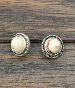 White Stud Circle Earrings