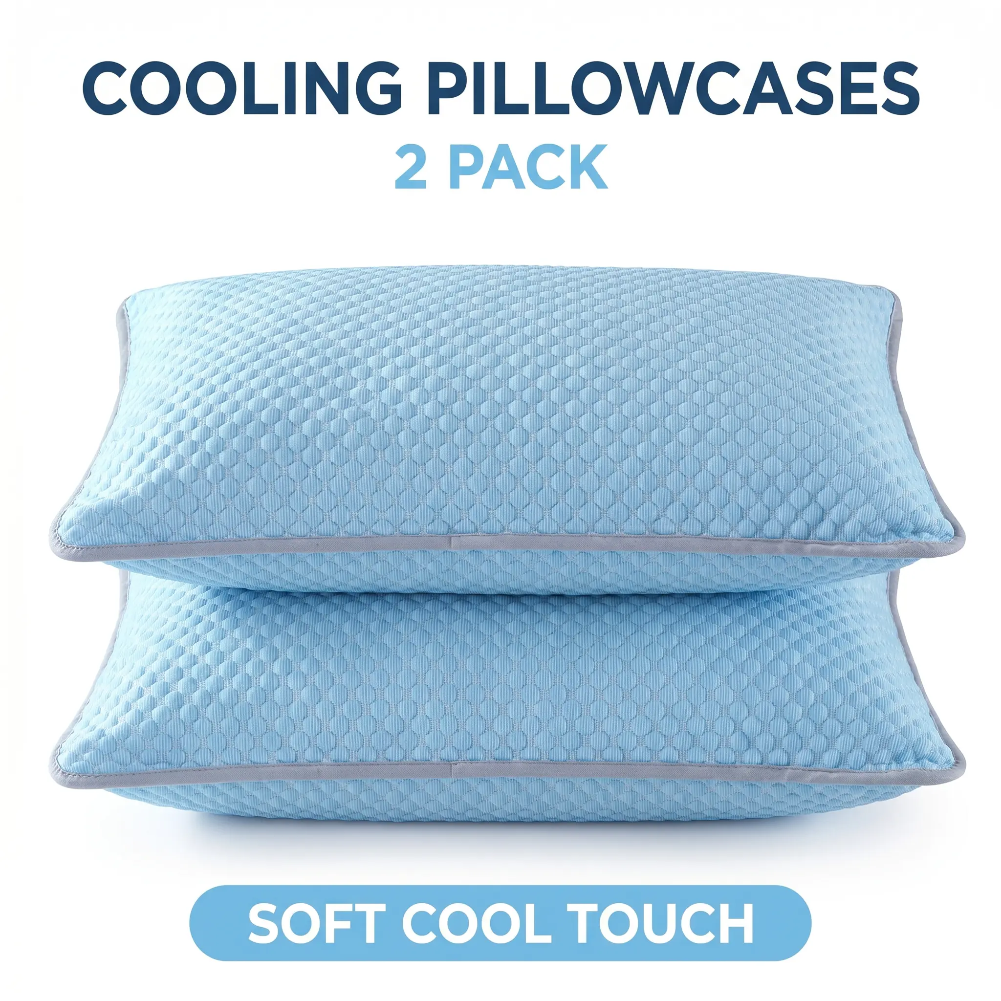 Cooling Ice Silk Pillowcases 2 Pack, Cool Bean Texture Soft Breathable Pillow Case Covers for Summer
