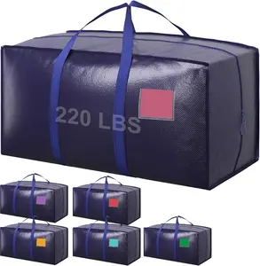 6 Pack Extra Large Heavy Duty Moving Bags with Reinforced Zipper & Wide Handles Moisture-Resistant Storage Bins for Clothes College Dorm Travel Home Organization Dark Blue 220 LBS Capacity