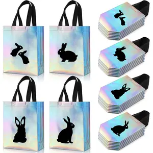 24 Easter Bunny Gift Bags with Handles, 10x8 Inches, Perfect for Party Supplies, Party Favor, Candy Bags and Gift Exchanges During Easter Season