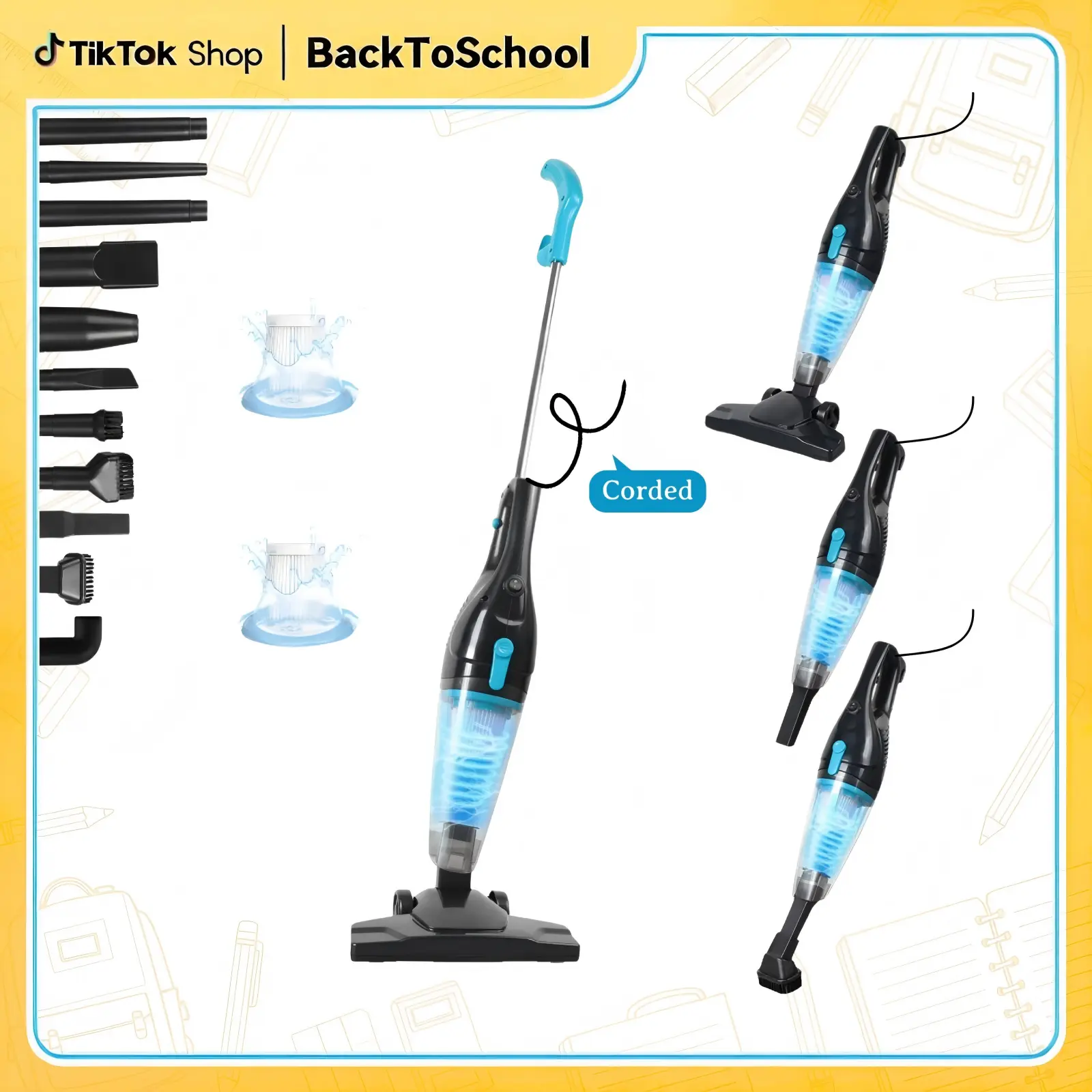 INTERCLEANER 1701  Corded Stick Vacuum, 15KPa Suction, 400W Motor, 12-in-1 Attachment,Ultra-Lightweight Bagless Upright Vacuum with Handheld for Home Hard Floor Hardwood Floor Pet Hair Car Cleaning home cleaning tools,home appliances