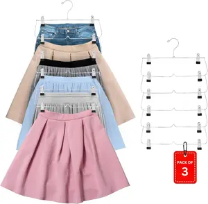3 Pack - 6 Tier Skirt Hangers, Closet Space Saver with Clips for Pants, Shorts, Skirts, Leggings