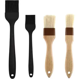 4 Pack Pastry Brush-Basting Brush Pastry Brushes for Baking, Silicone Basting Brush, Basting Oil Brush with Boar Bristles and Beech Hardwood Handles for Kitchen, Grilling and Spreading Oil, BBQ Sauce