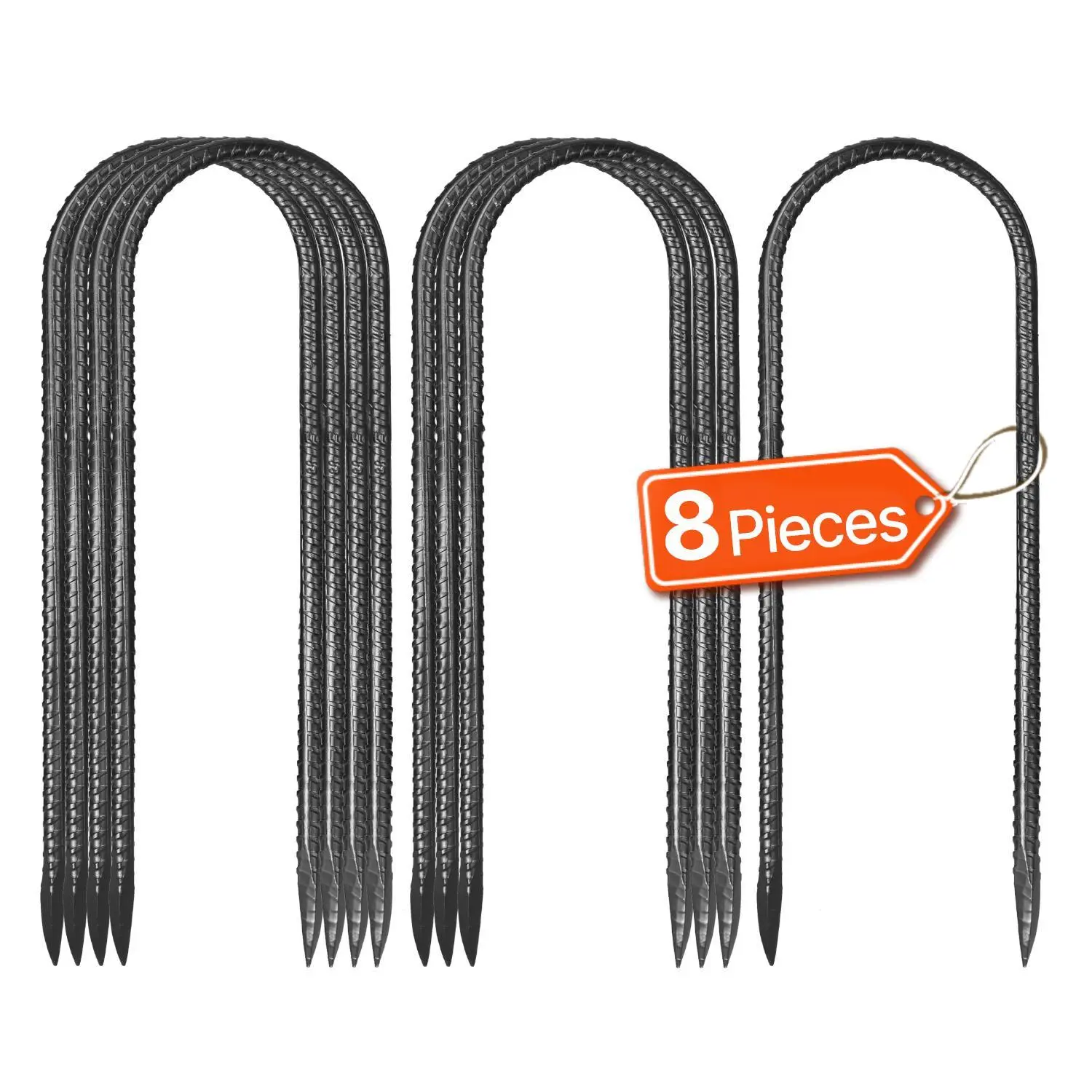 VEVOR Rebar Stakes,  12-Inch, Heavy-Duty 0.32 in Diameter U Shape, Galvanized Steel Ground Anchors with Chisel Point End & Rust-Resistant Coating, for Gardening Support, Fence, Camping Tents (8-Pack)#BacktoSchool
