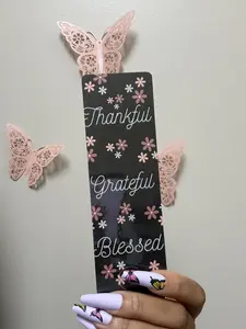Thankful, Grateful, Blessed, Pink, white, black, inspirational Christian Bookmark, Encouraging