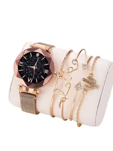 5-piece set of ladies' star quartz watches, lazy watches with magnet watch bands and magnet watch set